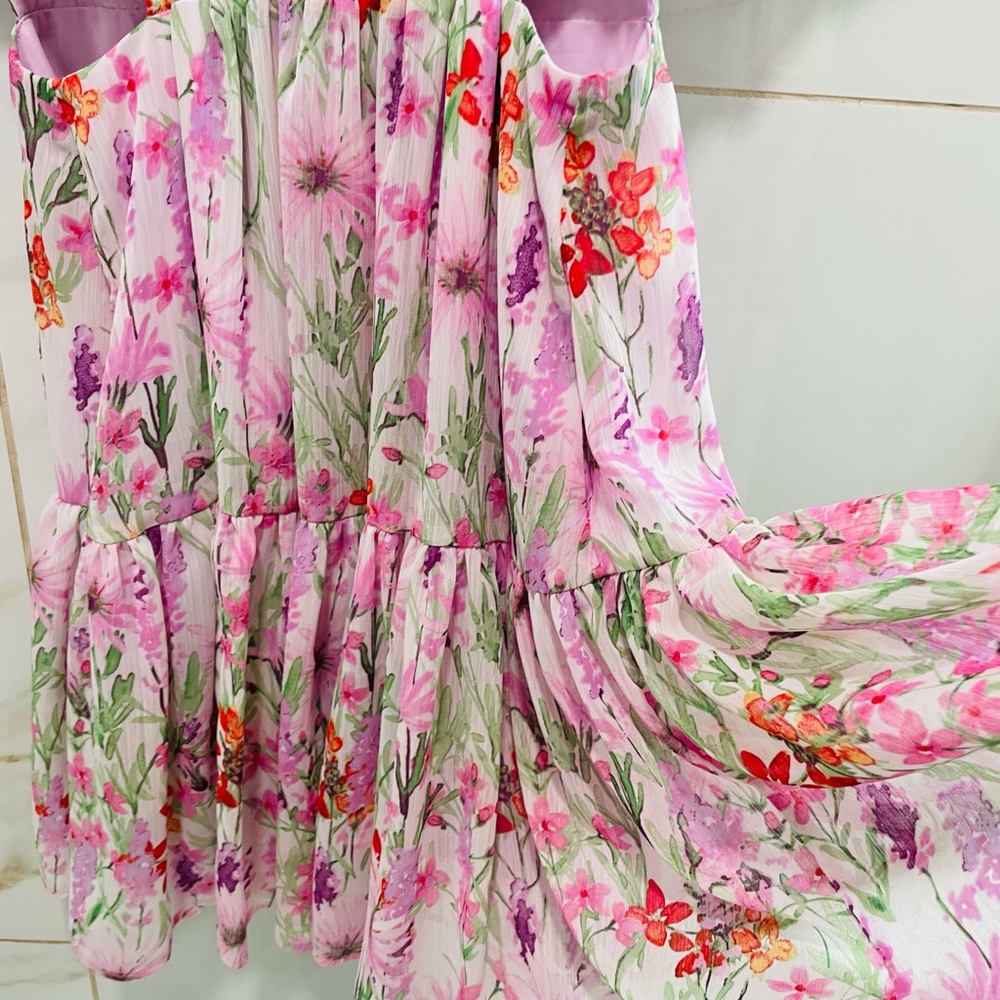 Taylor Pink Floral Cut-Out Puff Sleeve Mini Dress Size 2 - Picture 8 of 9